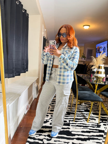 Cozy Plaid Shacket - Blue