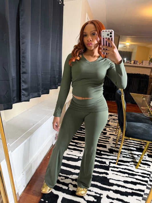 Luxe Yoga Pant Set - Olive