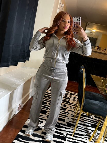 Rich Girl Velour Set - Grey
