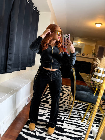 Rich Girl Velour Set - Black