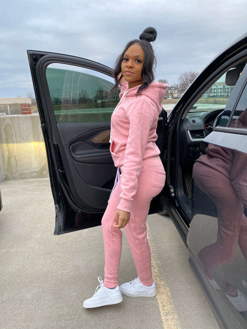 Fitted Sweat Suit - Pink